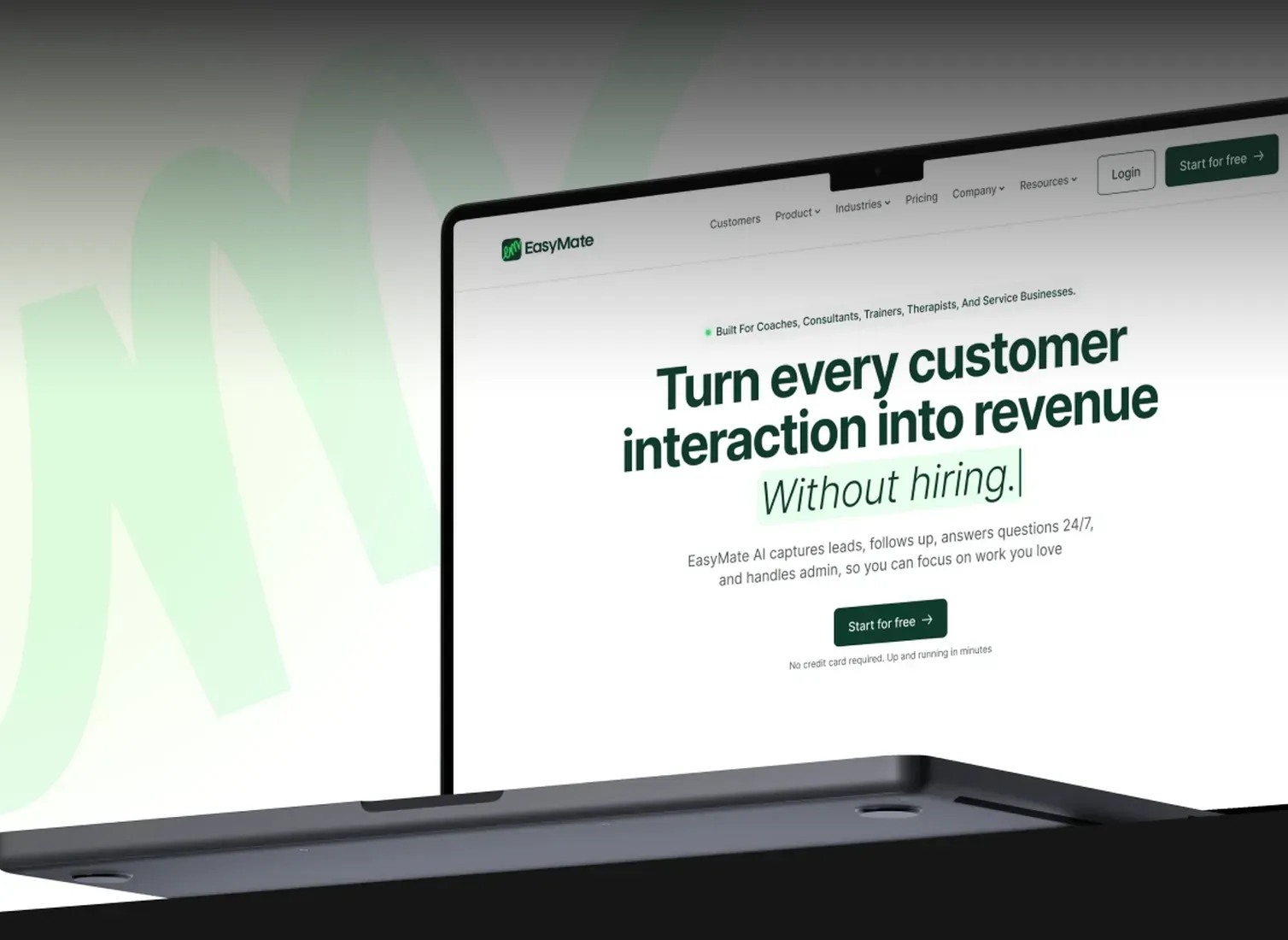 EasyMate AI — SaaS website for coaches and consultants shown on a laptop