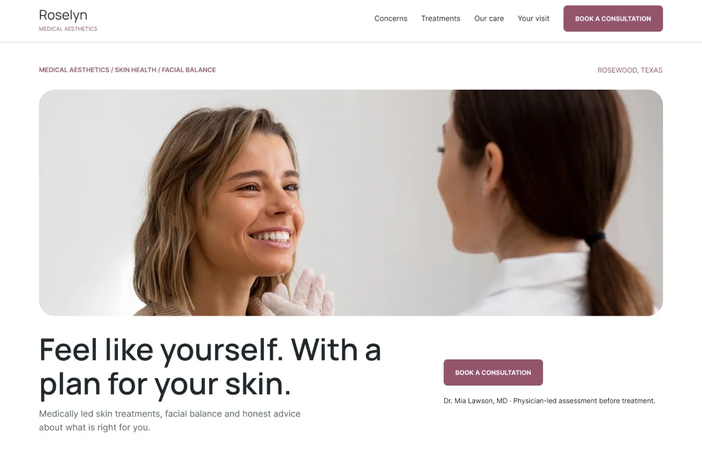 Medical aesthetics and skin clinic website design